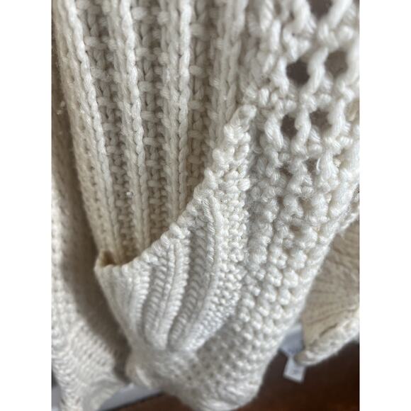 Hand Knit by Dollie Boho Ruffle Knit Cardigan Sweater M Merino Wool Cashmere - Picture 9 of 10